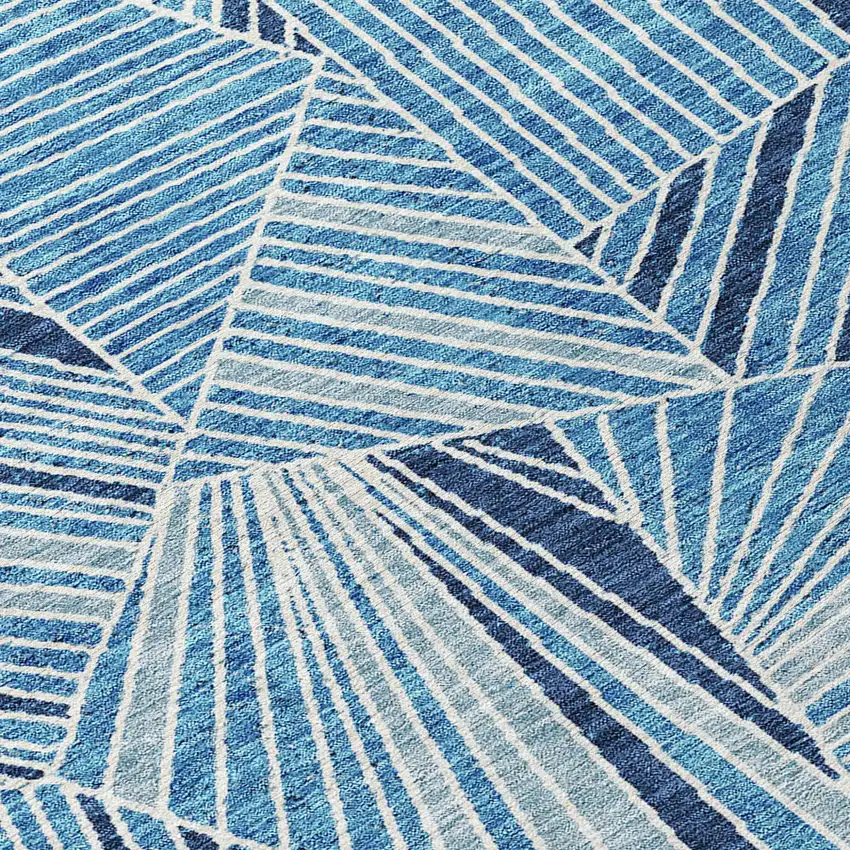 Blue And Teal Blue Geometric Washable Indoor Outdoor Area Rug Photo 5