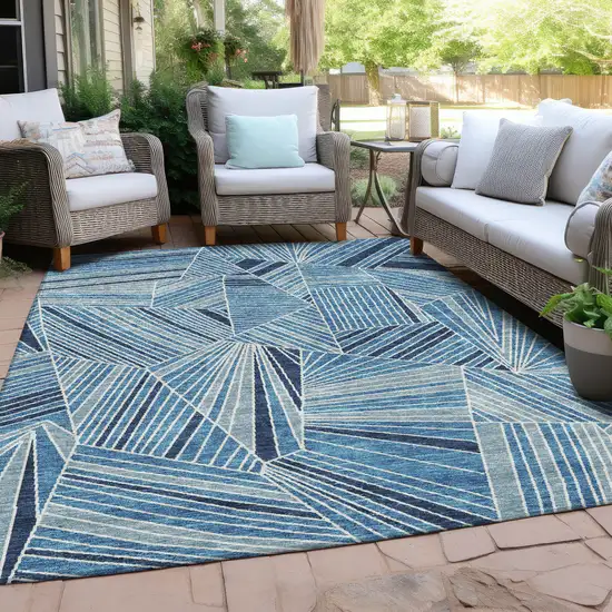 Blue And Teal Blue Geometric Washable Indoor Outdoor Area Rug Photo 8