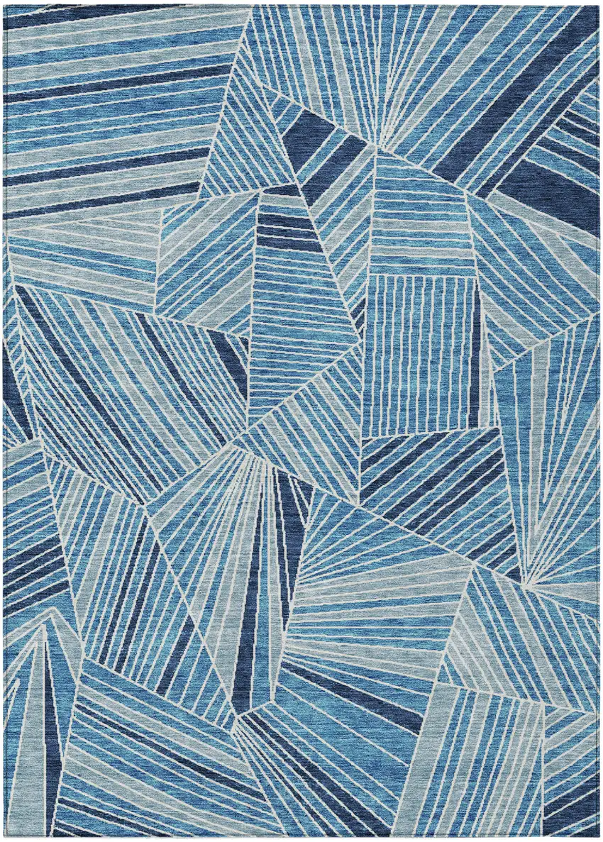 Blue And Teal Blue Geometric Washable Indoor Outdoor Area Rug Photo 2