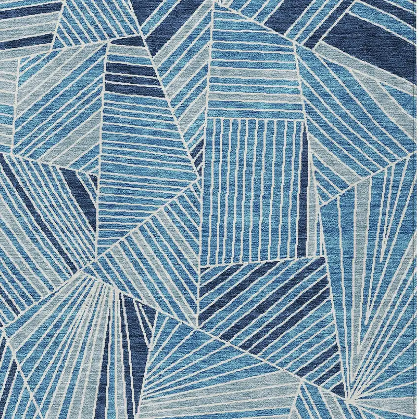 Blue And Teal Blue Geometric Washable Indoor Outdoor Area Rug Photo 6
