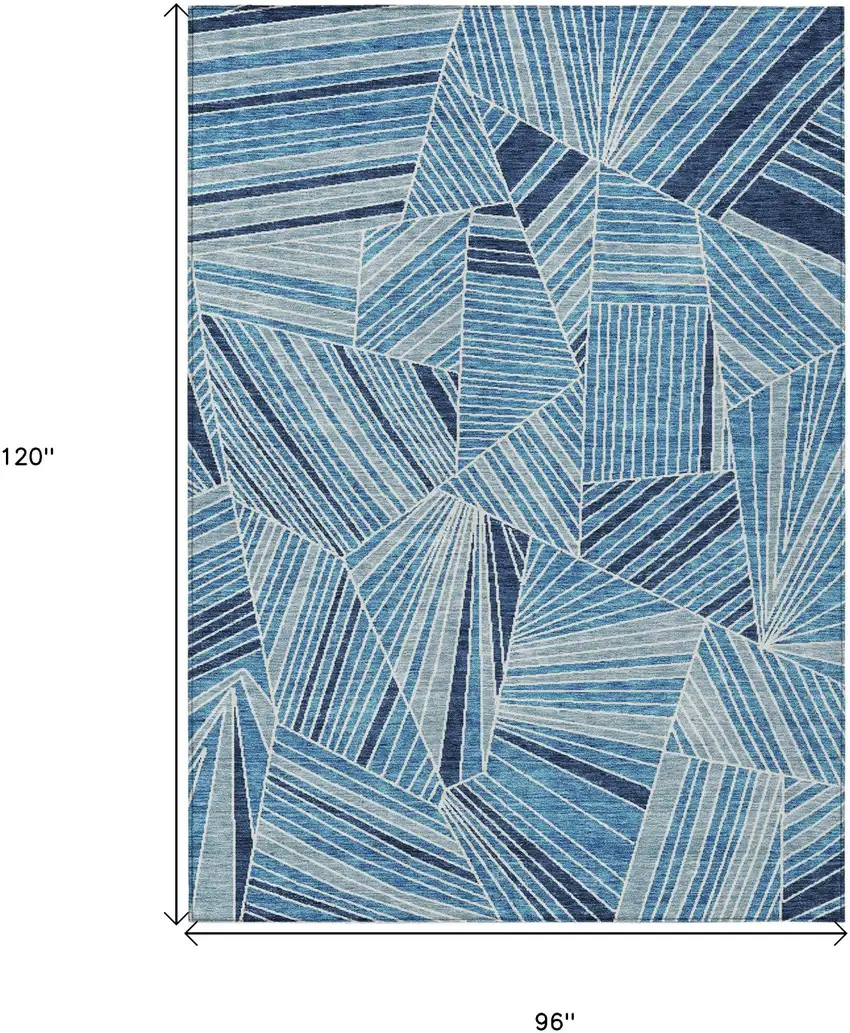 Blue And Teal Blue Geometric Washable Indoor Outdoor Area Rug Photo 3