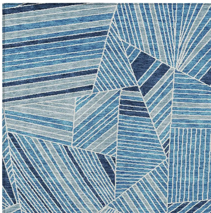 Blue And Teal Blue Geometric Washable Indoor Outdoor Area Rug Photo 6