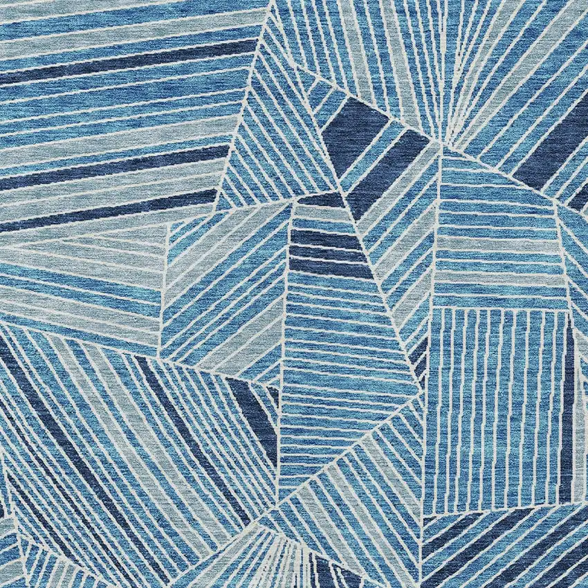 Blue And Teal Blue Geometric Washable Indoor Outdoor Area Rug Photo 6