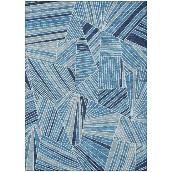 Blue And Teal Blue Geometric Washable Indoor Outdoor Area Rug Photo 2