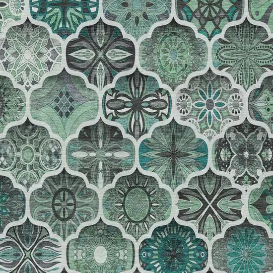 Blue And Teal Blue Ogee Washable Indoor Outdoor Area Rug Photo 4