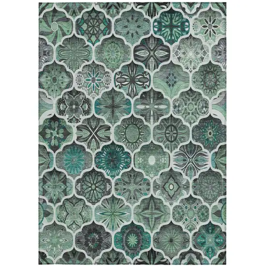 Blue And Teal Blue Ogee Washable Indoor Outdoor Area Rug Photo 1