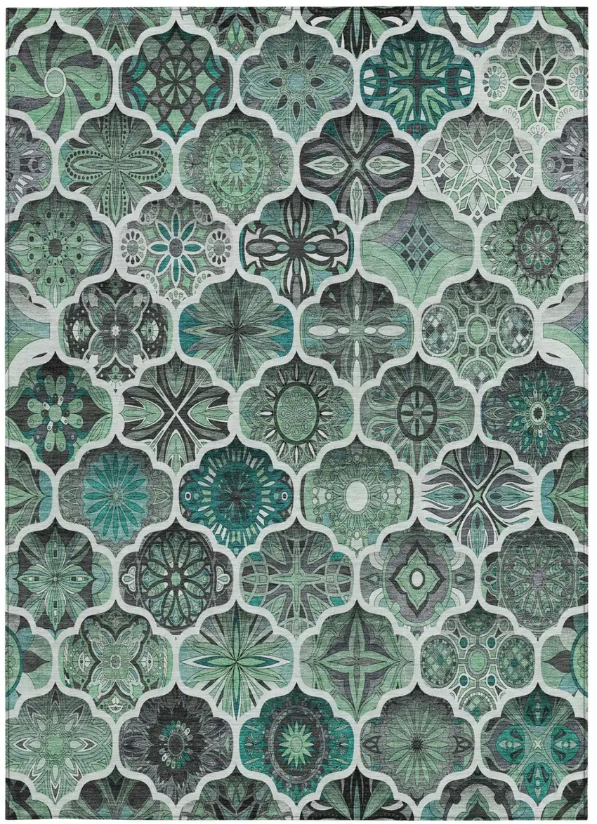 Blue And Teal Blue Ogee Washable Indoor Outdoor Area Rug Photo 1