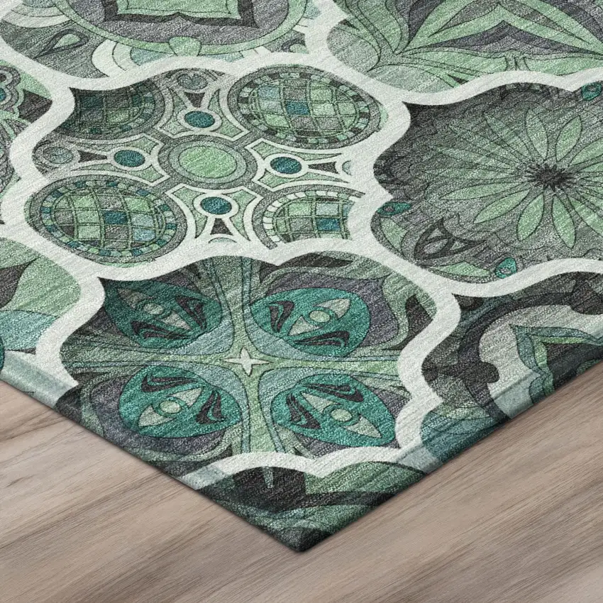Blue And Teal Blue Ogee Washable Indoor Outdoor Area Rug Photo 7