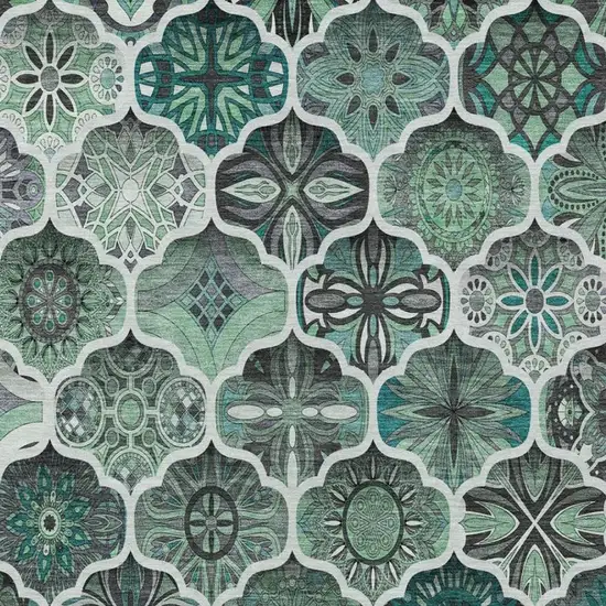 Blue And Teal Blue Ogee Washable Indoor Outdoor Area Rug Photo 6