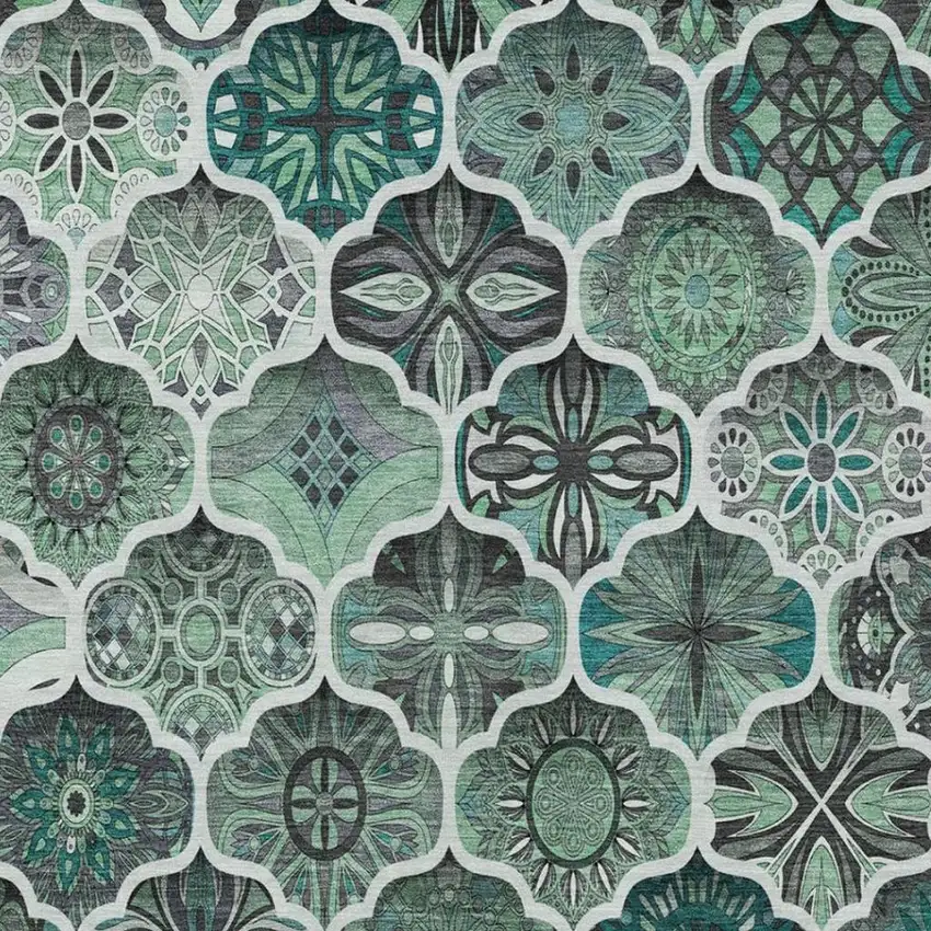 Blue And Teal Blue Ogee Washable Indoor Outdoor Area Rug Photo 6