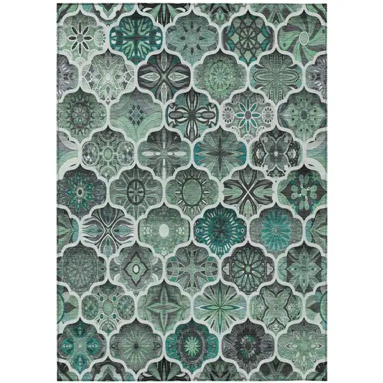 Blue And Teal Blue Ogee Washable Indoor Outdoor Area Rug Photo 3