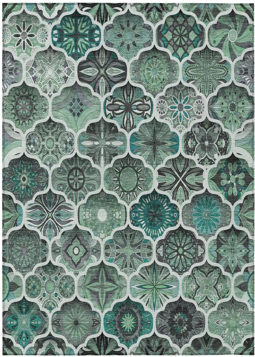 Blue And Teal Blue Ogee Washable Indoor Outdoor Area Rug Photo 3