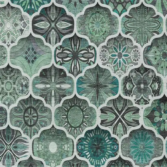 Blue And Teal Blue Ogee Washable Indoor Outdoor Area Rug Photo 2
