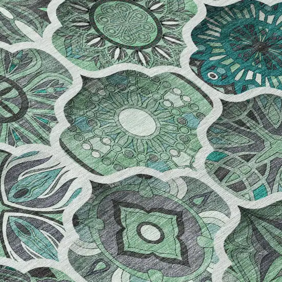 Blue And Teal Blue Ogee Washable Indoor Outdoor Area Rug Photo 5