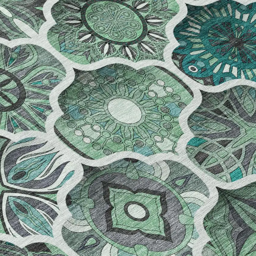 Blue And Teal Blue Ogee Washable Indoor Outdoor Area Rug Photo 5