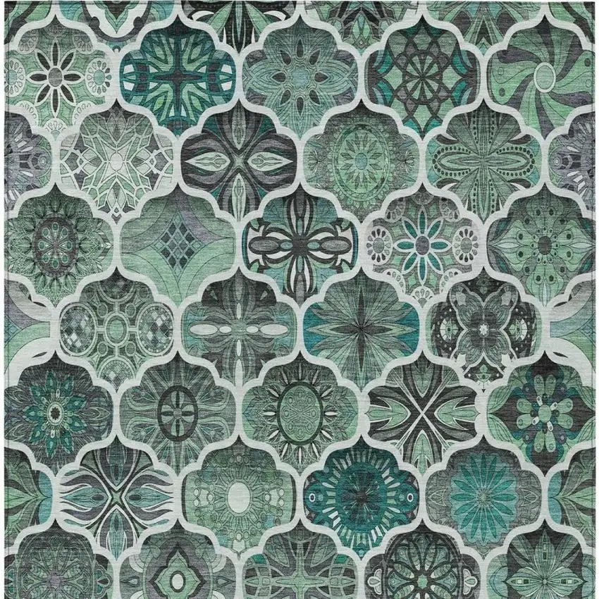 Blue And Teal Blue Ogee Washable Indoor Outdoor Area Rug Photo 9