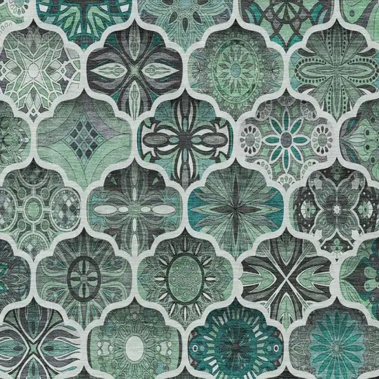 Blue And Teal Blue Ogee Washable Indoor Outdoor Area Rug Photo 2