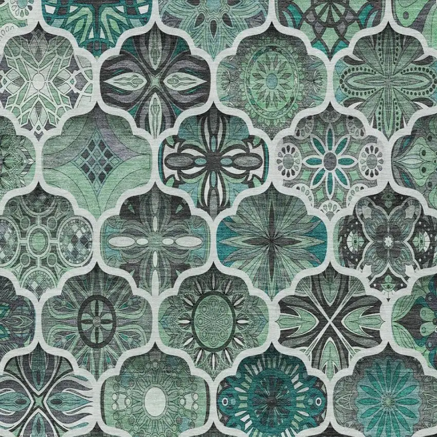 Blue And Teal Blue Ogee Washable Indoor Outdoor Area Rug Photo 2