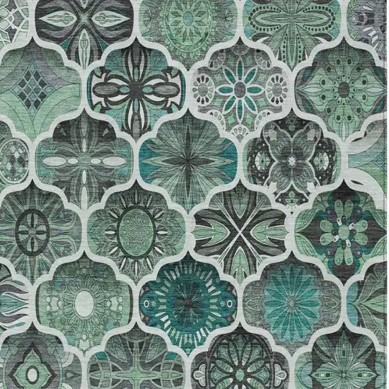 Blue And Teal Blue Ogee Washable Indoor Outdoor Area Rug Photo 5