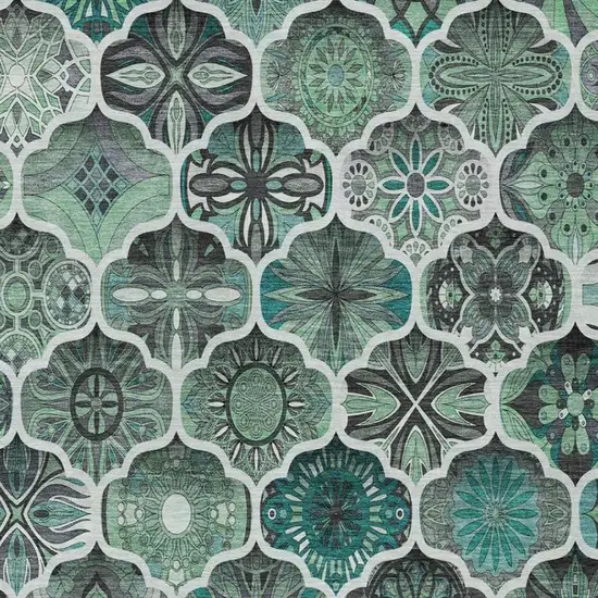 Blue And Teal Blue Ogee Washable Indoor Outdoor Area Rug Photo 4