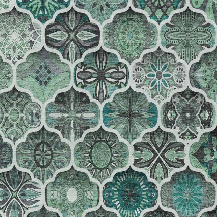 Blue And Teal Blue Ogee Washable Indoor Outdoor Area Rug Photo 9