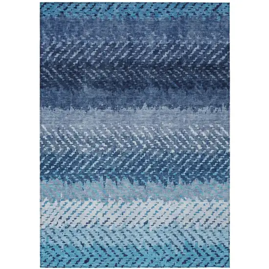 Blue And Teal Blue Striped Washable Indoor Outdoor Area Rug Photo 2