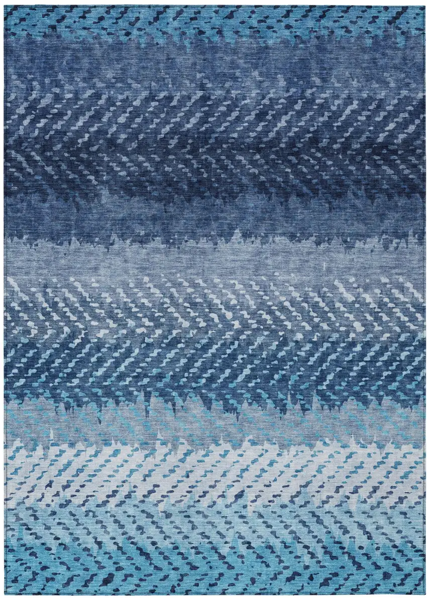 Blue And Teal Blue Striped Washable Indoor Outdoor Area Rug Photo 2