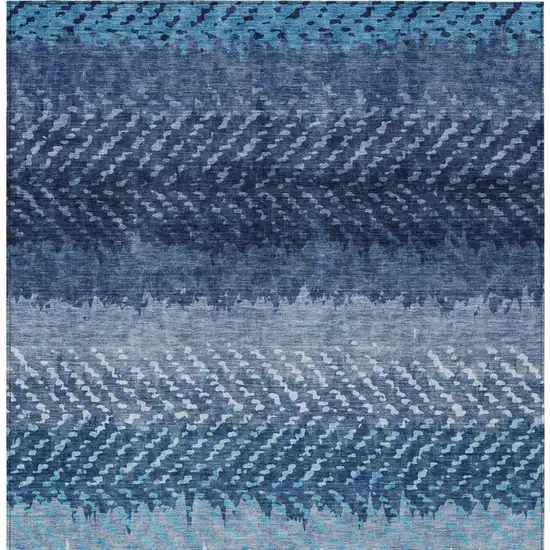 Blue And Teal Blue Striped Washable Indoor Outdoor Area Rug Photo 4