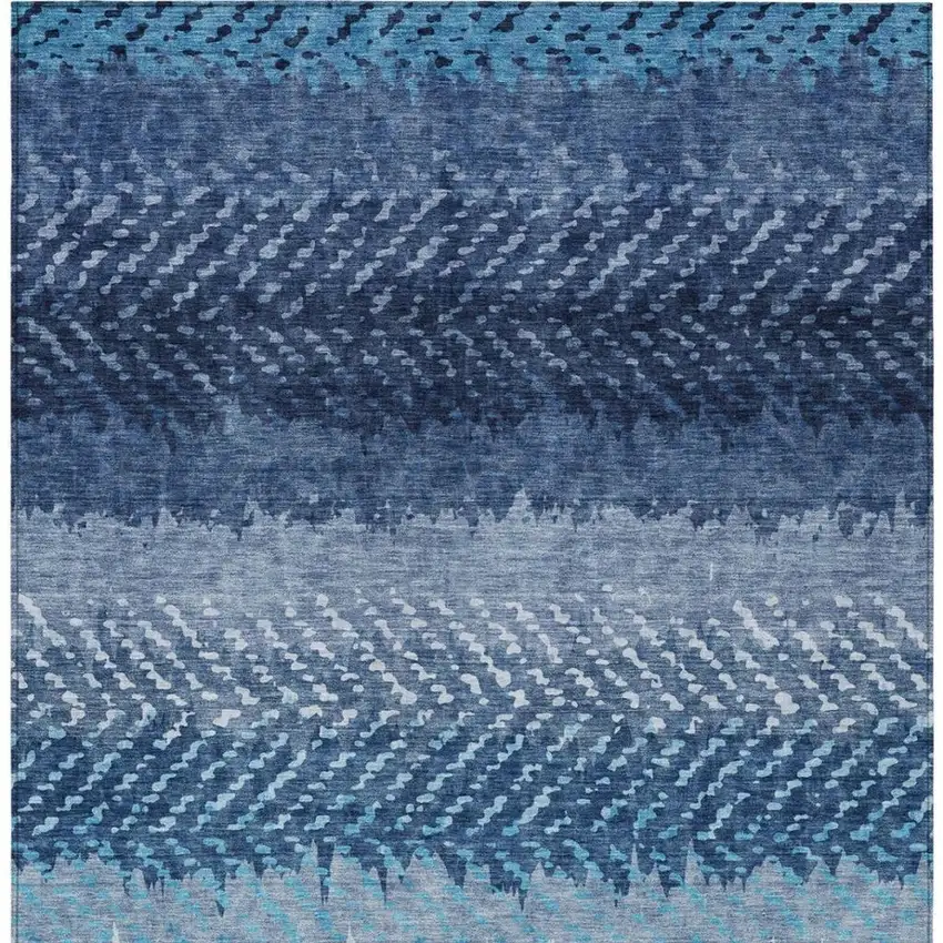 Blue And Teal Blue Striped Washable Indoor Outdoor Area Rug Photo 4