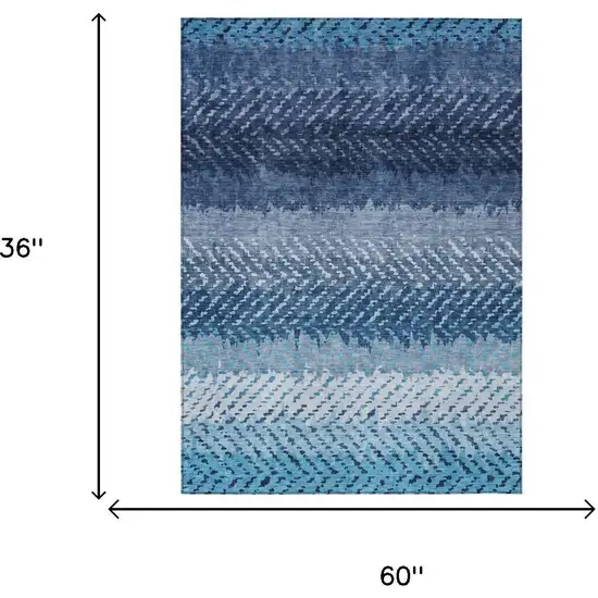 Blue And Teal Blue Striped Washable Indoor Outdoor Area Rug Photo 7