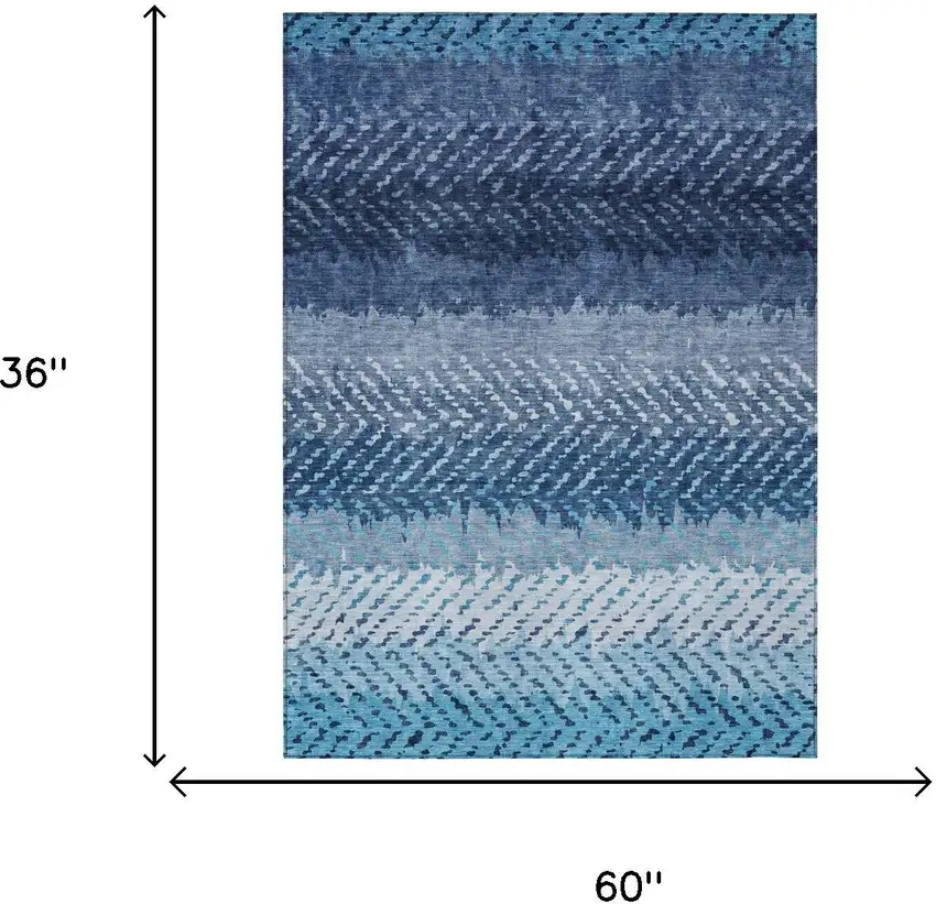 Blue And Teal Blue Striped Washable Indoor Outdoor Area Rug Photo 7