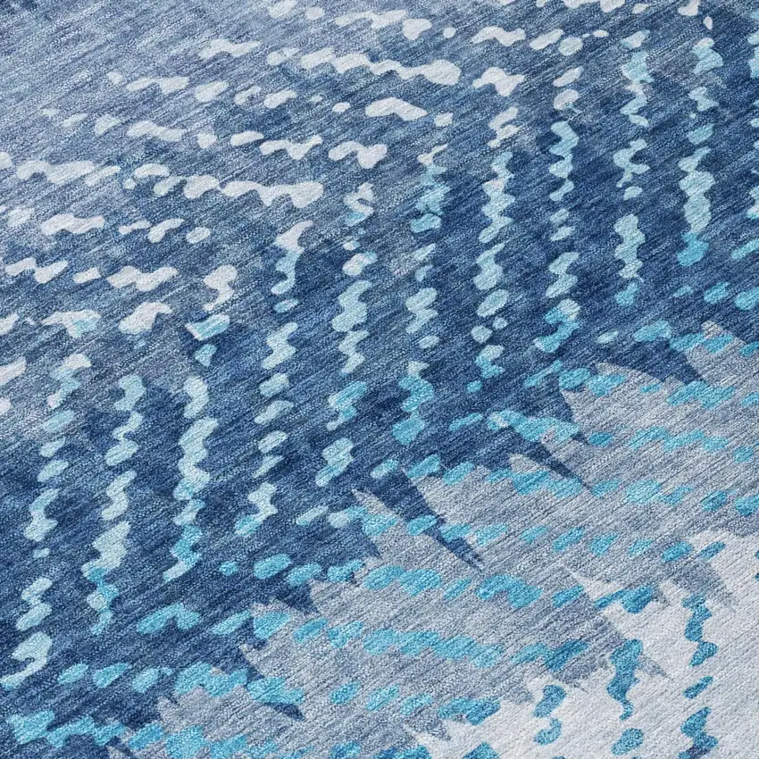 Blue And Teal Blue Striped Washable Indoor Outdoor Area Rug Photo 6