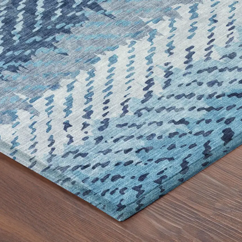 Blue And Teal Blue Striped Washable Indoor Outdoor Area Rug Photo 5