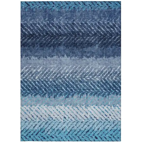 Blue And Teal Blue Striped Washable Indoor Outdoor Area Rug Photo 4