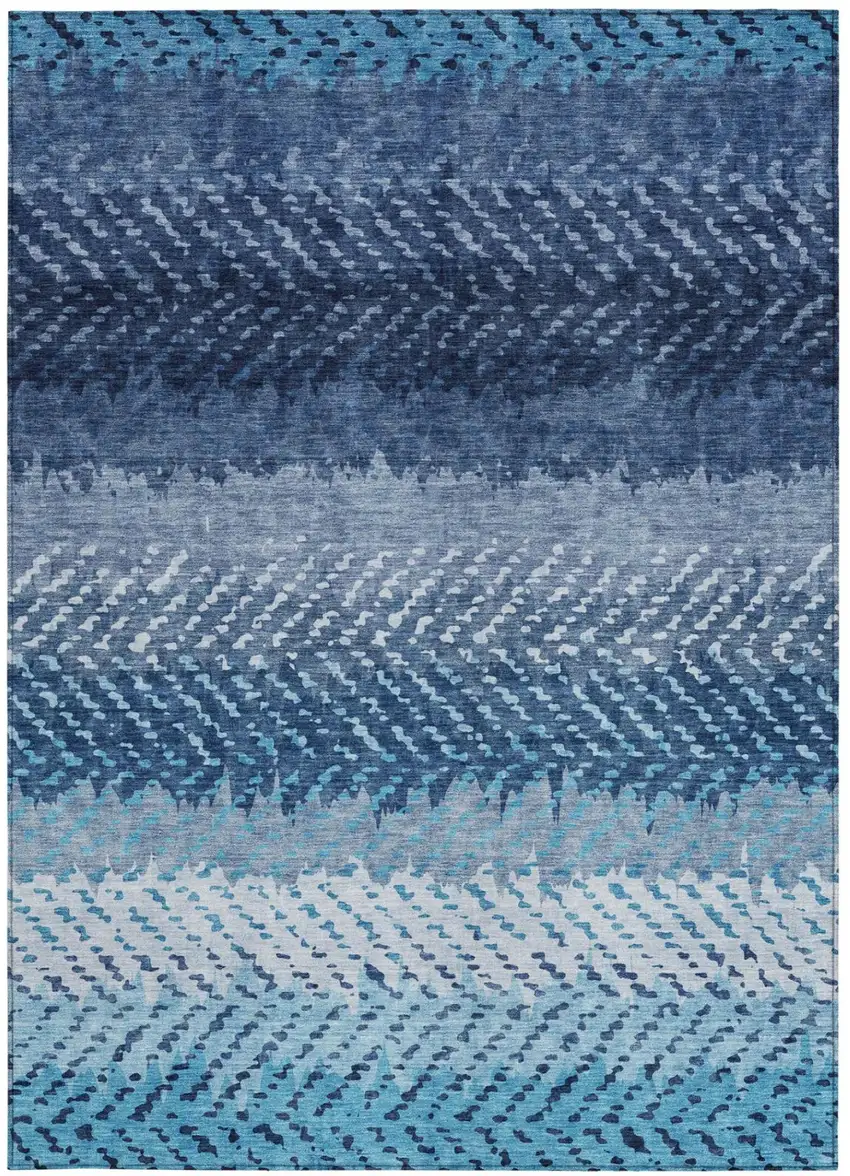 Blue And Teal Blue Striped Washable Indoor Outdoor Area Rug Photo 4