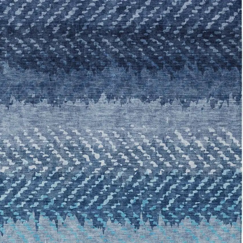 Blue And Teal Blue Striped Washable Indoor Outdoor Area Rug Photo 3