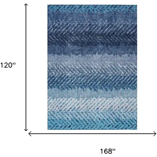 Blue And Teal Blue Striped Washable Indoor Outdoor Area Rug Photo 7