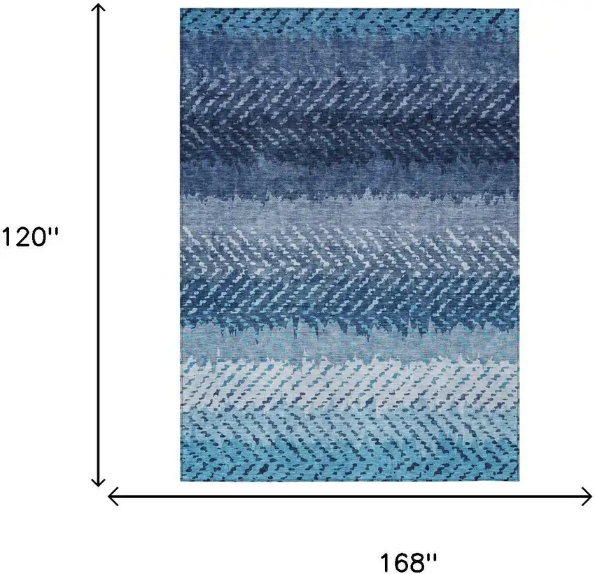 Blue And Teal Blue Striped Washable Indoor Outdoor Area Rug Photo 7