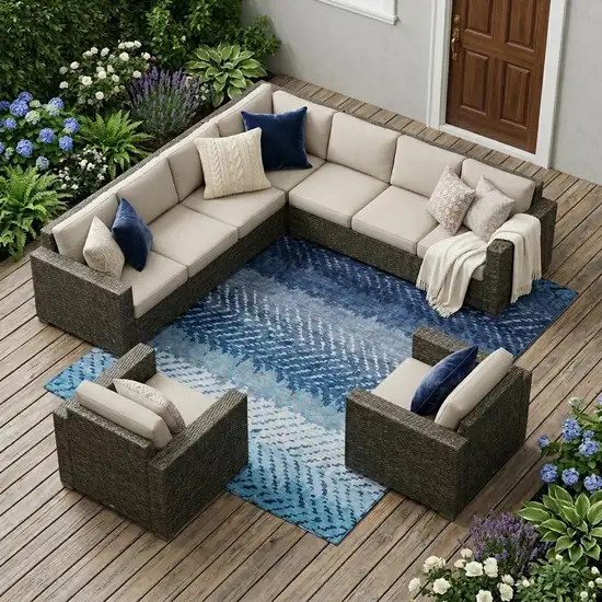 Blue And Teal Blue Striped Washable Indoor Outdoor Area Rug Photo 1