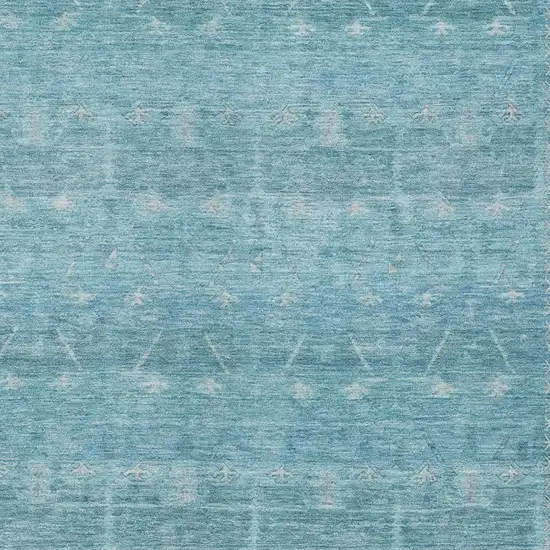 Blue And Teal Blue Tribal Washable Indoor Outdoor Area Rug Photo 3