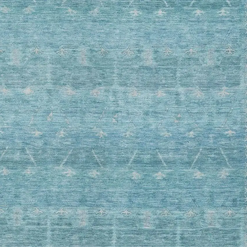 Blue And Teal Blue Tribal Washable Indoor Outdoor Area Rug Photo 3
