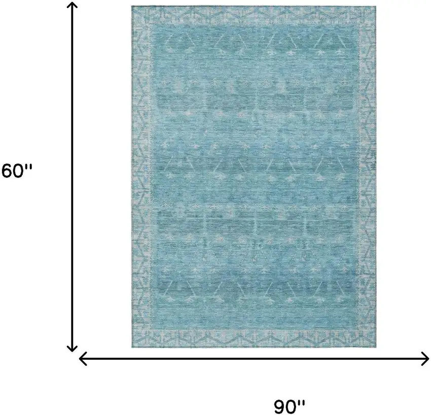 Blue And Teal Blue Tribal Washable Indoor Outdoor Area Rug Photo 7