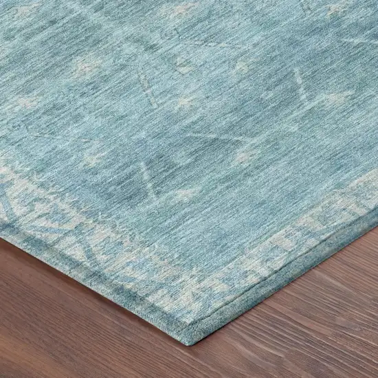 Blue And Teal Blue Tribal Washable Indoor Outdoor Area Rug Photo 5