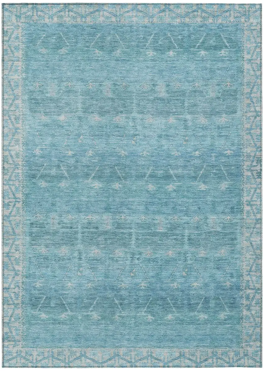 Blue And Teal Blue Tribal Washable Indoor Outdoor Area Rug Photo 2
