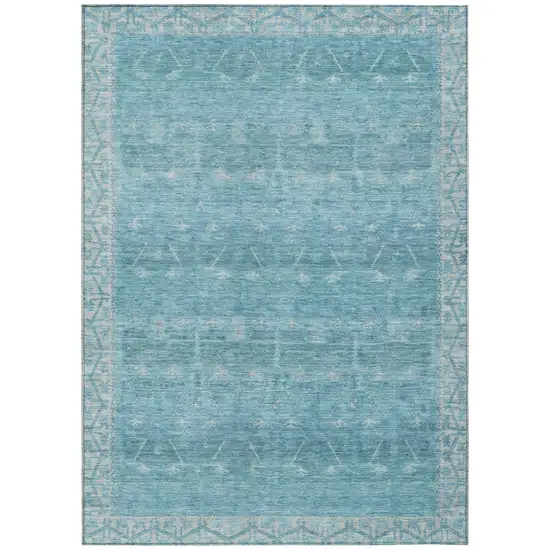 Blue And Teal Blue Tribal Washable Indoor Outdoor Area Rug Photo 2