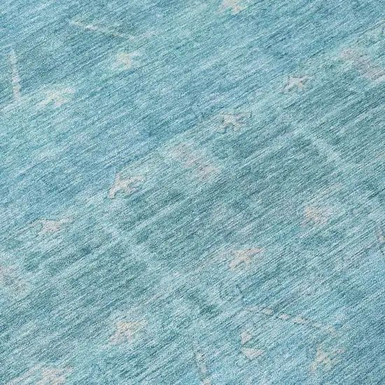 Blue And Teal Blue Tribal Washable Indoor Outdoor Area Rug Photo 6