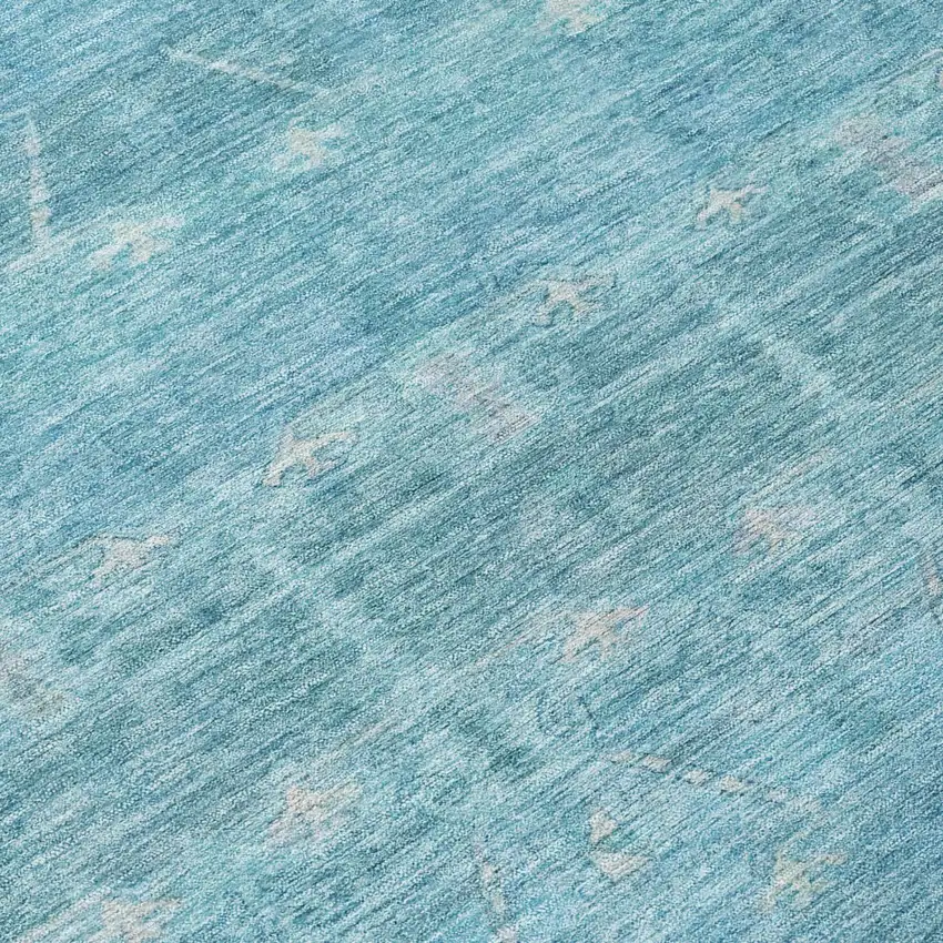 Blue And Teal Blue Tribal Washable Indoor Outdoor Area Rug Photo 6