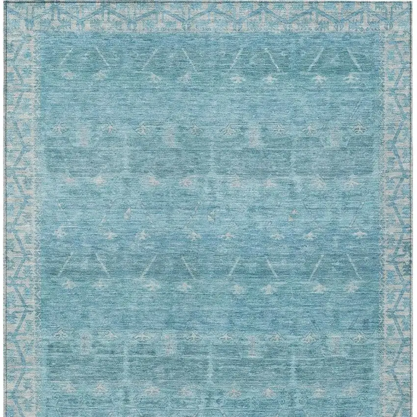 Blue And Teal Blue Tribal Washable Indoor Outdoor Area Rug Photo 4
