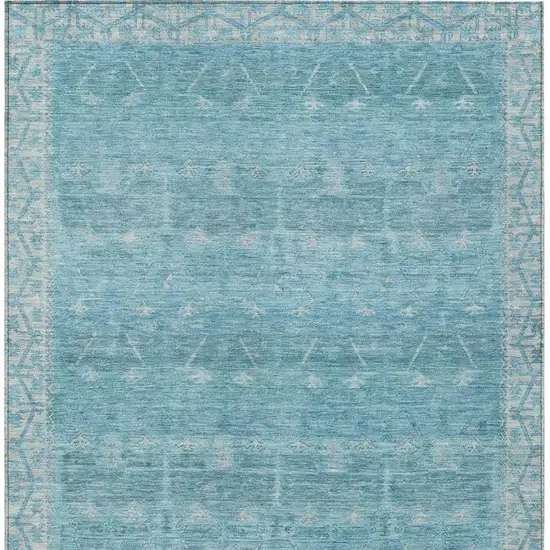 Blue And Teal Blue Tribal Washable Indoor Outdoor Area Rug Photo 4