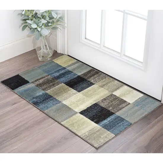 Blue And Teal Geometric Power Loom Stain Resistant Area Rug Photo 1